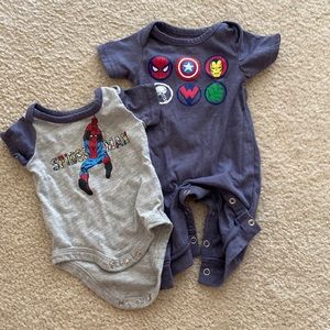 Two NB Marvel onesies